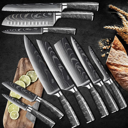 10 Piece High Carbon Stainless Steel Knife Set With Black Resin Handle