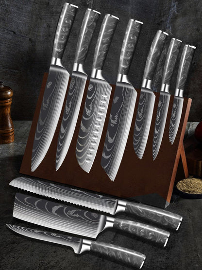 10 Piece High Carbon Stainless Steel Knife Set With Black Resin Handle