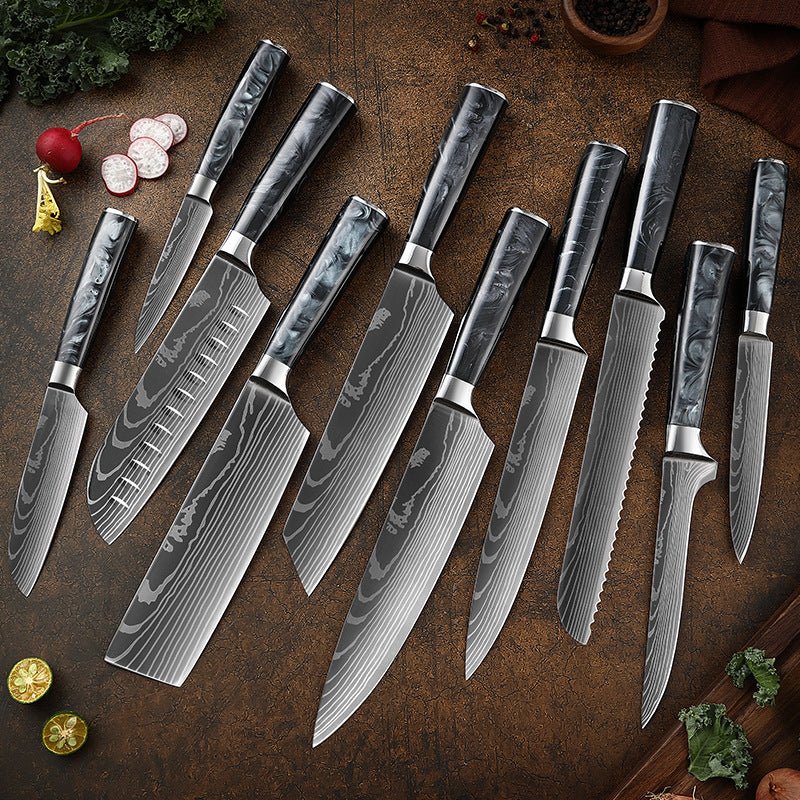 10 Piece High Carbon Stainless Steel Knife Set With Black Resin Handle