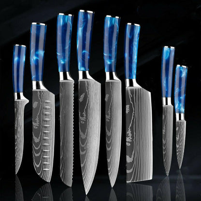 Japanese chef's knife Set with blue handle