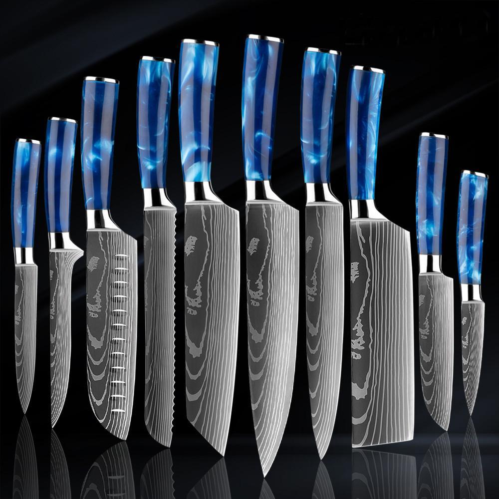 Japanese chef's knife Set with blue handle