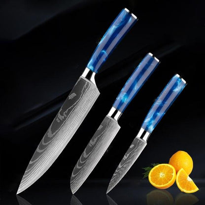 Japanese chef's knife Set with blue handle