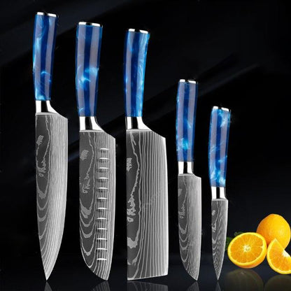 Japanese chef's knife Set with blue handle