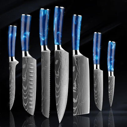 Japanese chef's knife Set with blue handle