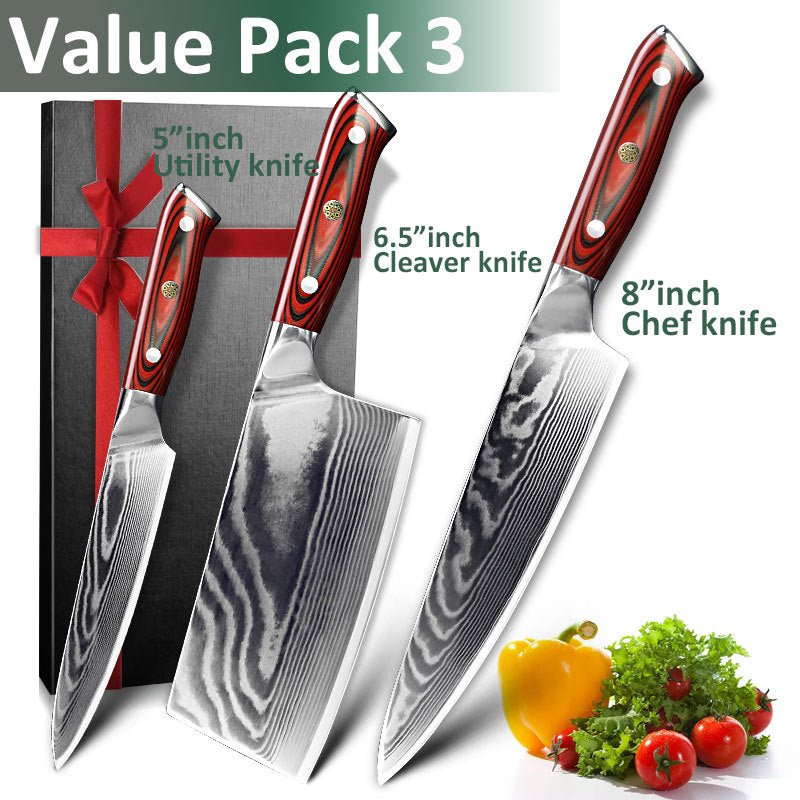 3 Piece Damascus Steel Chef Knife Set