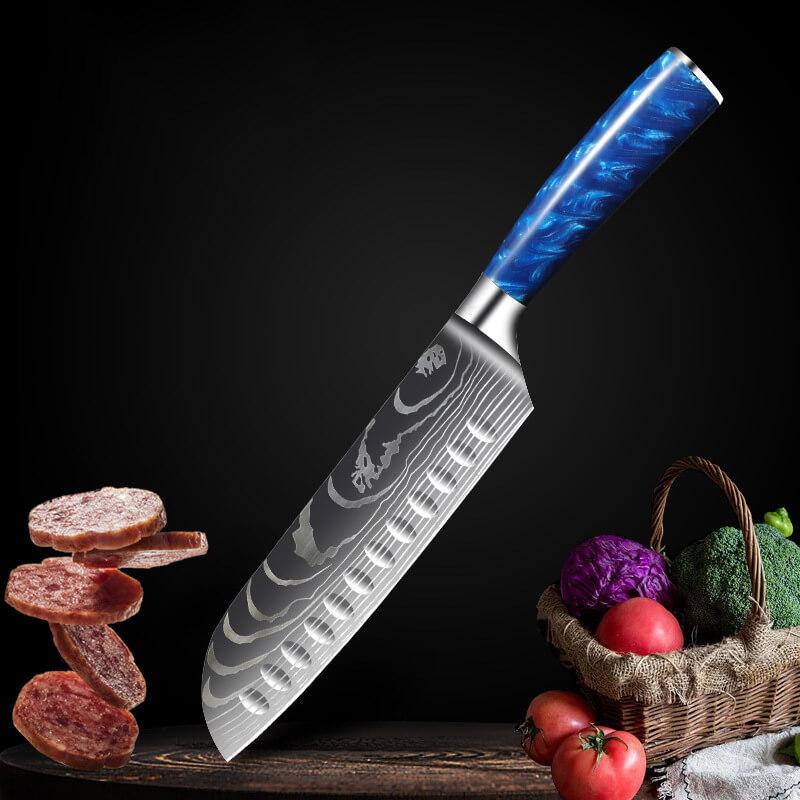 Japanese chef's knife Set with blue handle