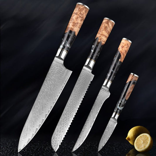 4 Piece Damascus Steel Chef Knife Set