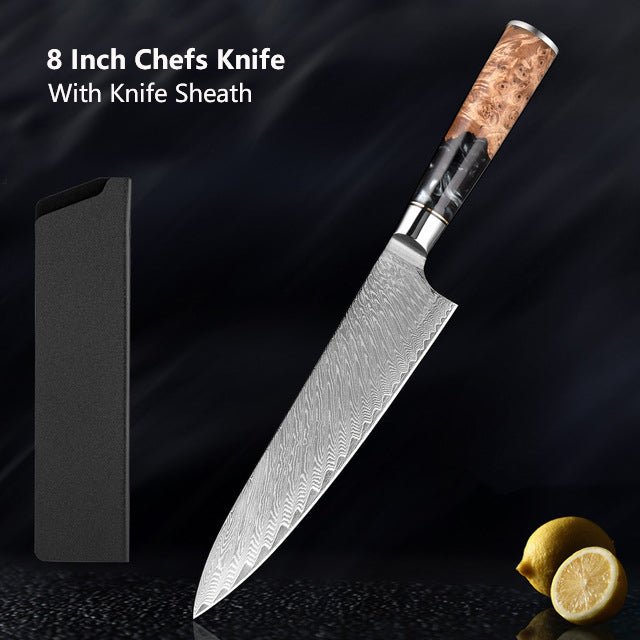 4 Piece Damascus Steel Chef Knife Set