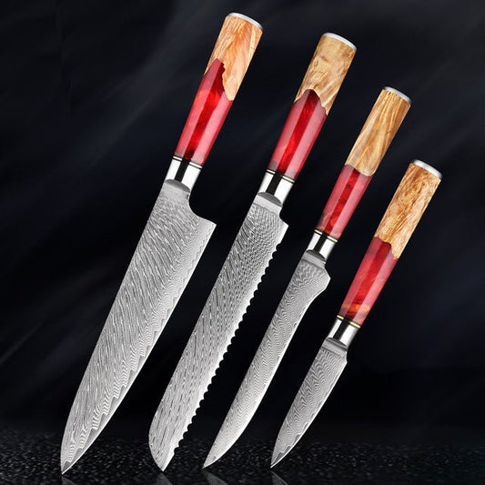 4 Piece Japanese Damascus Chef Knife Set