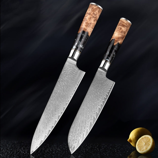 Kaitknives Japanese Damascus Steel Kitchen Knife Set With Coloured Black Handle