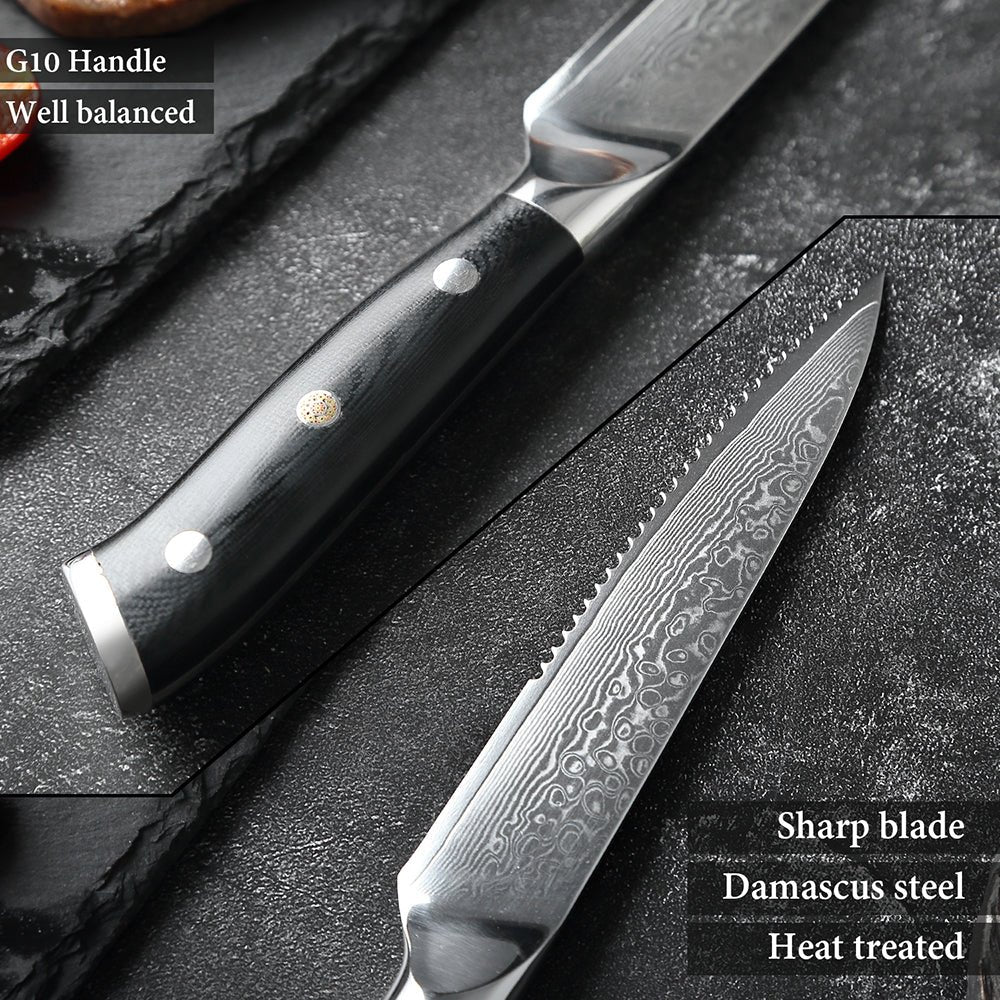 6-Piece Serrated Damascus Steel Steak Knife Set