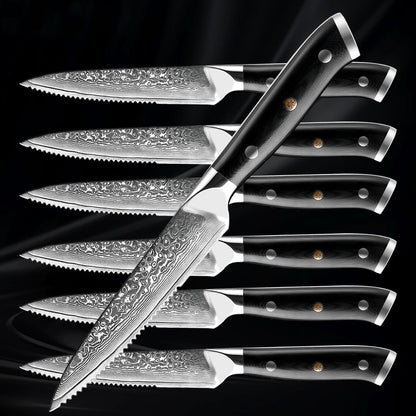 6-Piece Serrated Damascus Steel Steak Knife Set