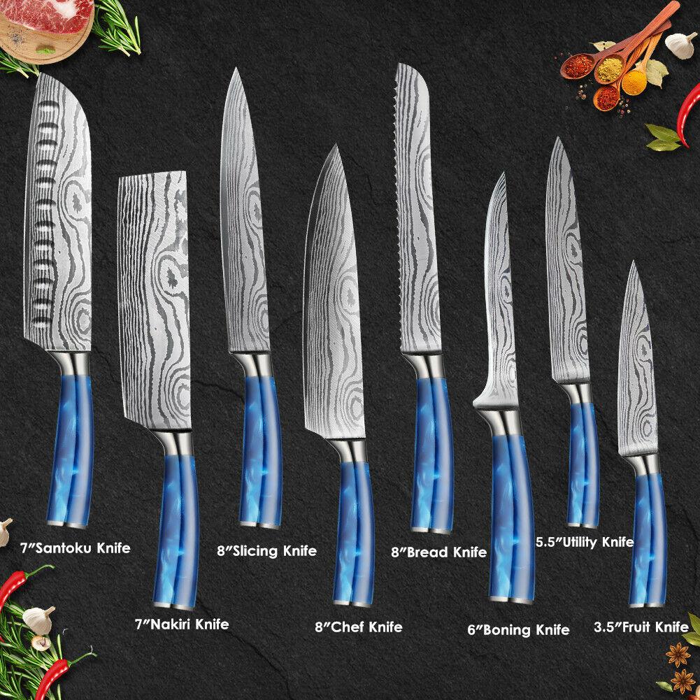 Japanese chef's knife Set with blue handle