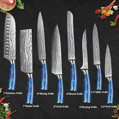 Japanese chef's knife Set with blue handle