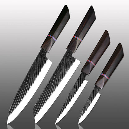 Handmade Japanese Kitchen Knife Set With Ebony Handle