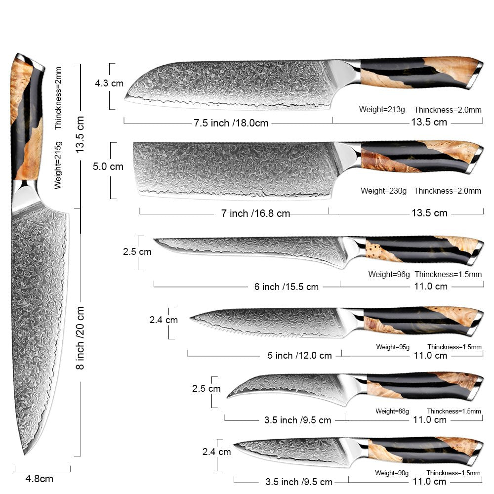 7 Piece Japanese Damascus Steel Chef Knife Set