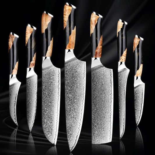 7 Piece Japanese Damascus Steel Chef Knife Set