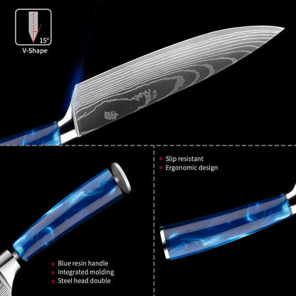 8 Piece Professional Stainless Steel Knives Set With Ergonomic Resin Handle