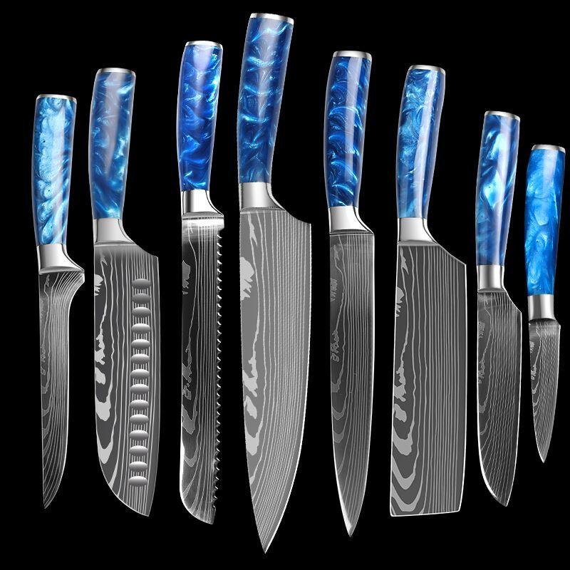 8 Piece Professional Stainless Steel Knives Set With Ergonomic Resin Handle