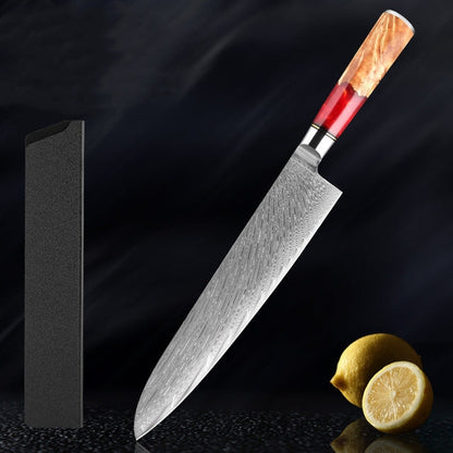 KaitKnives Japanese Damascus Steel Kitchen Knife Set With Coloured Red Handle