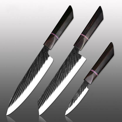 Handmade Japanese Kitchen Knife Set With Ebony Handle