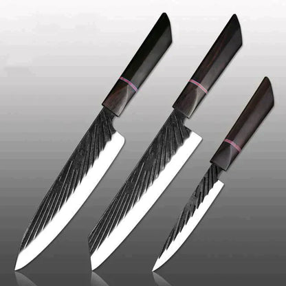 Handmade Japanese Kitchen Knife Set With Ebony Handle