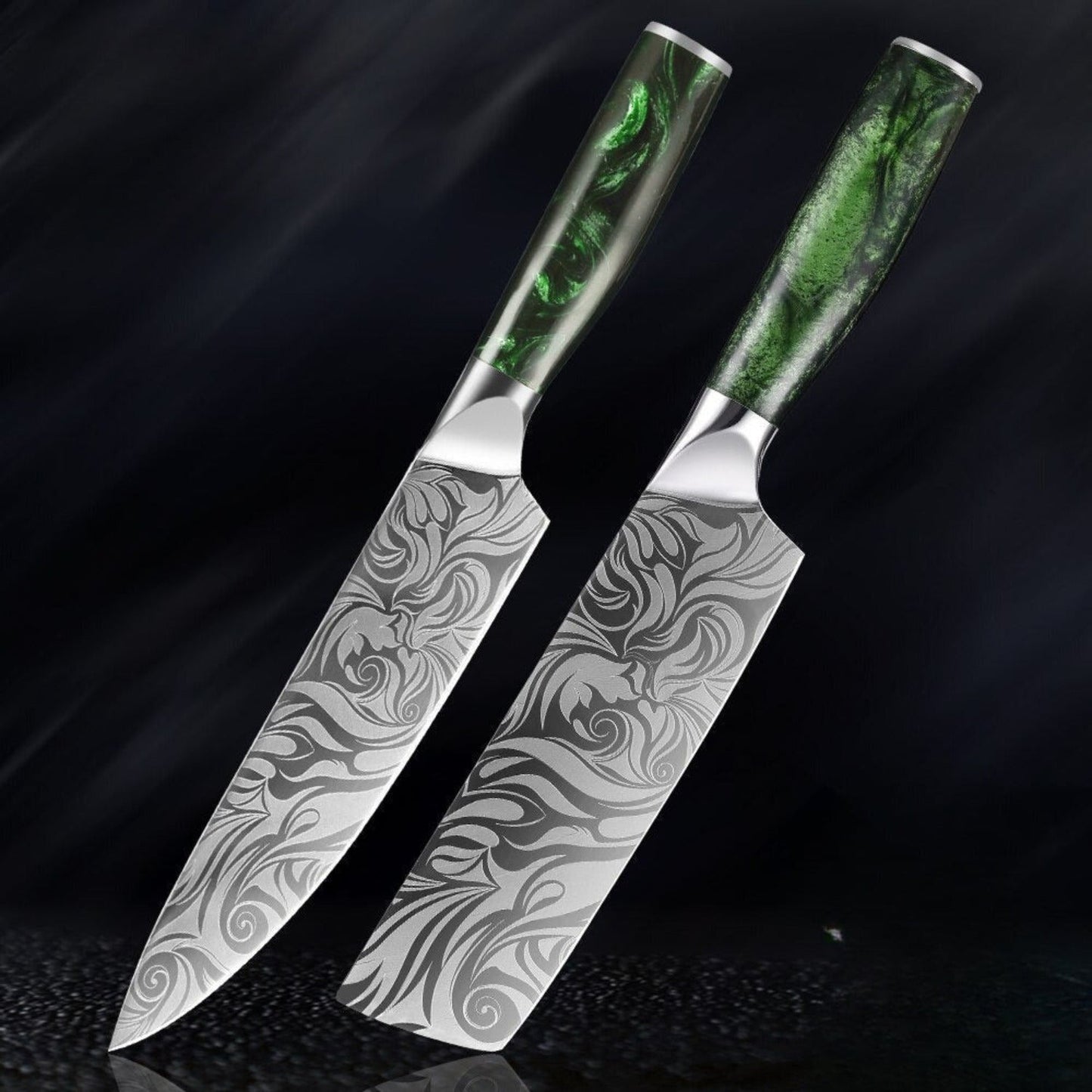 Japanese Style Kitchen Knife Sets - Green Rose Handle