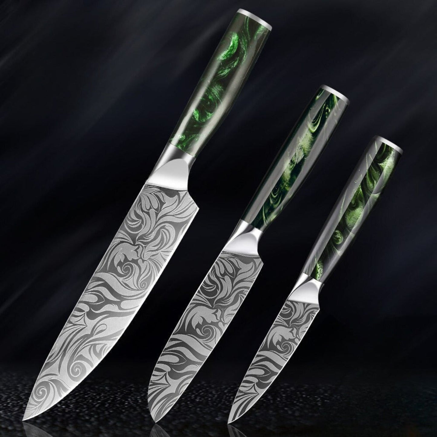 Japanese Style Kitchen Knife Sets - Green Rose Handle