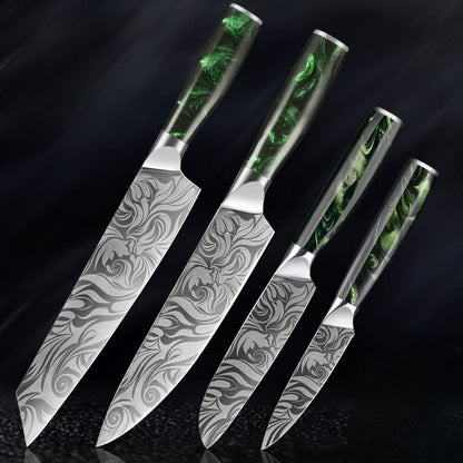 Japanese Style Kitchen Knife Sets - Green Rose Handle