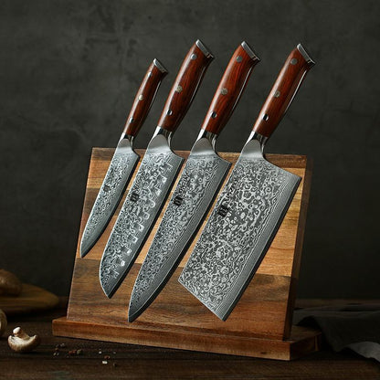 Japanese Damascus Kitchen Knife Set 4 Pcs