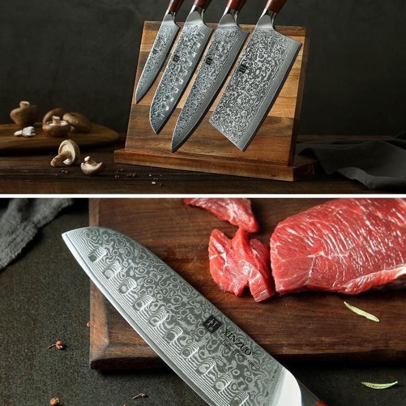 Japanese Damascus Kitchen Knife Set 4 Pcs