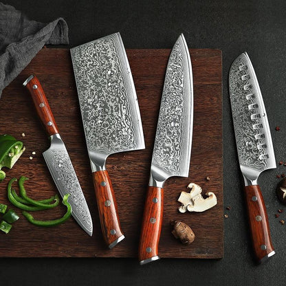 Japanese Damascus Kitchen Knife Set 4 Pcs