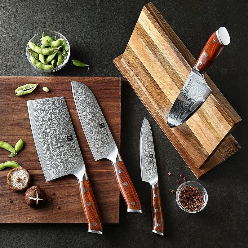 Japanese Damascus Kitchen Knife Set 4 Pcs