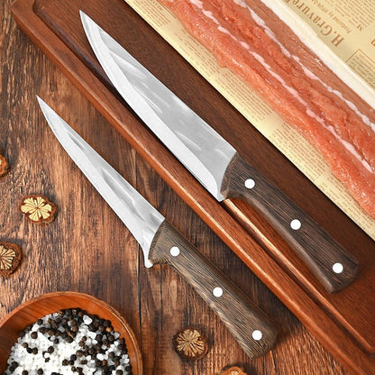 Hand Forged Boning Knife Chef Knife Cleaver Knife With Leather Sheath, 4-Piece