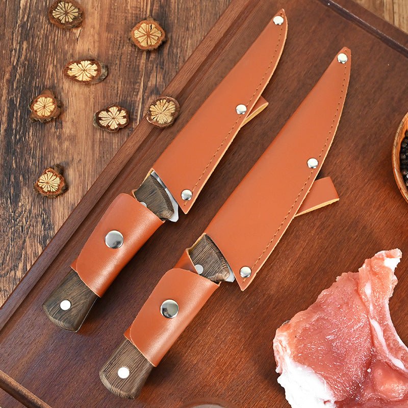 Hand Forged Boning Knife Chef Knife Cleaver Knife With Leather Sheath, 4-Piece