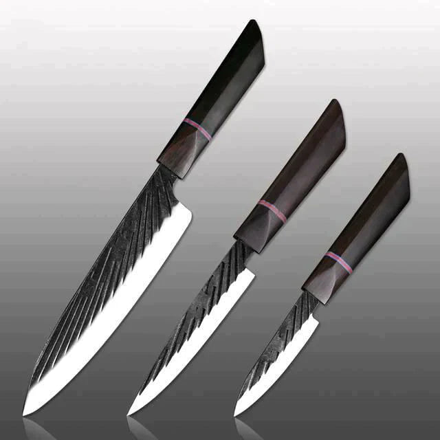 Handmade Japanese Kitchen Knife Set With Ebony Handle