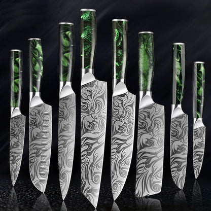 Japanese Style Kitchen Knife Sets - Green Rose Handle