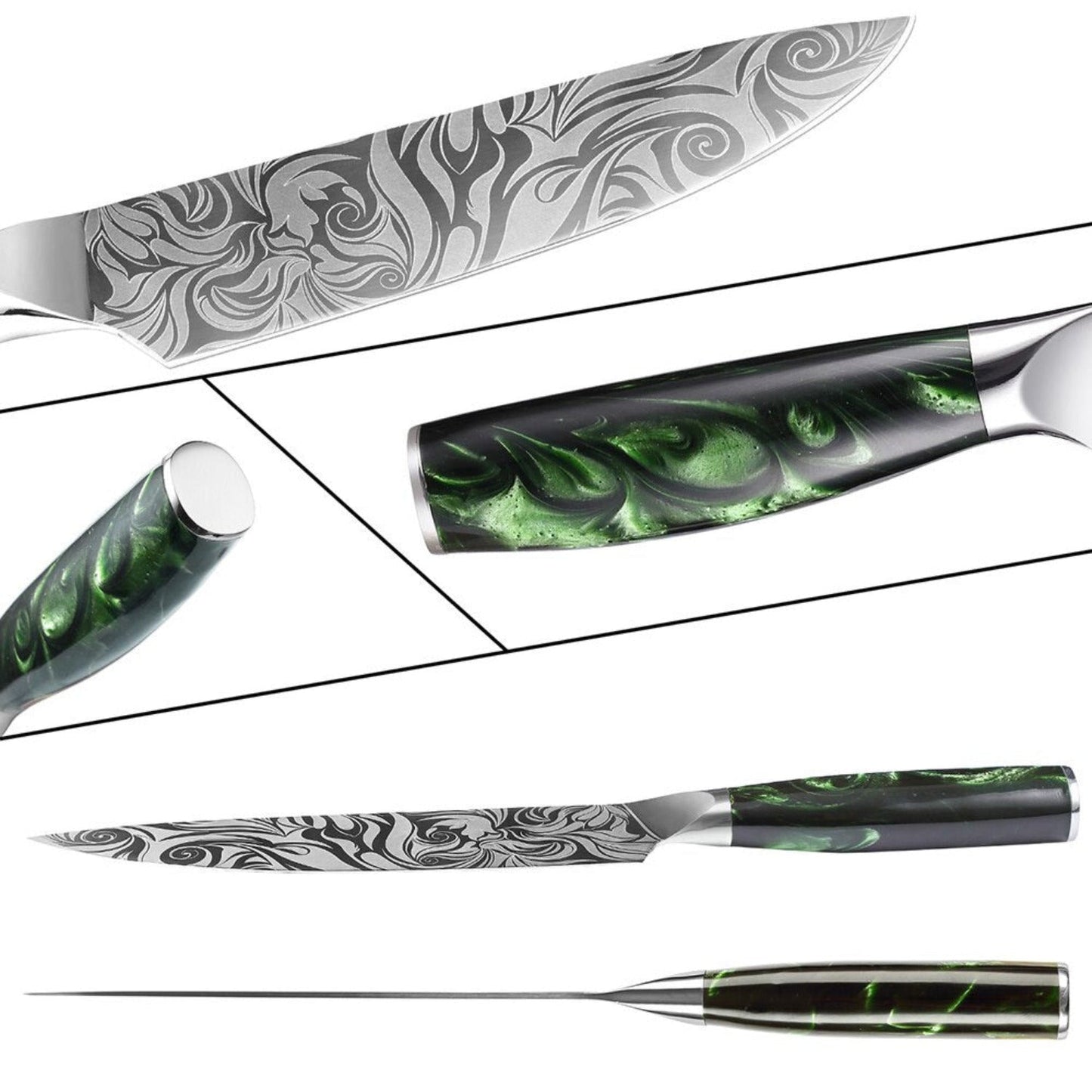 Japanese Style Kitchen Knife Sets - Green Rose Handle