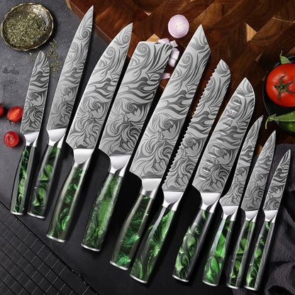 Japanese Style Kitchen Knife Sets - Green Rose Handle