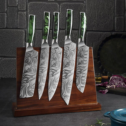 Japanese Style Kitchen Knife Sets - Green Rose Handle